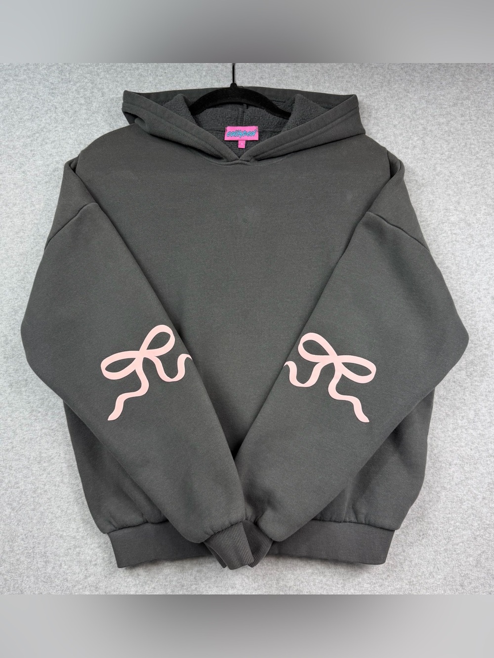 Edikted Oversized Bonney Bow Gray Pullover Hoodie Women’s Size Small